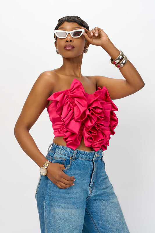 ZIA “Pinktini” Satin Ruffle Bustier