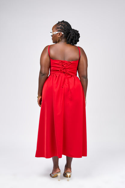 “Make a wish” Midaxi Milkmaid Dress- Rose Red