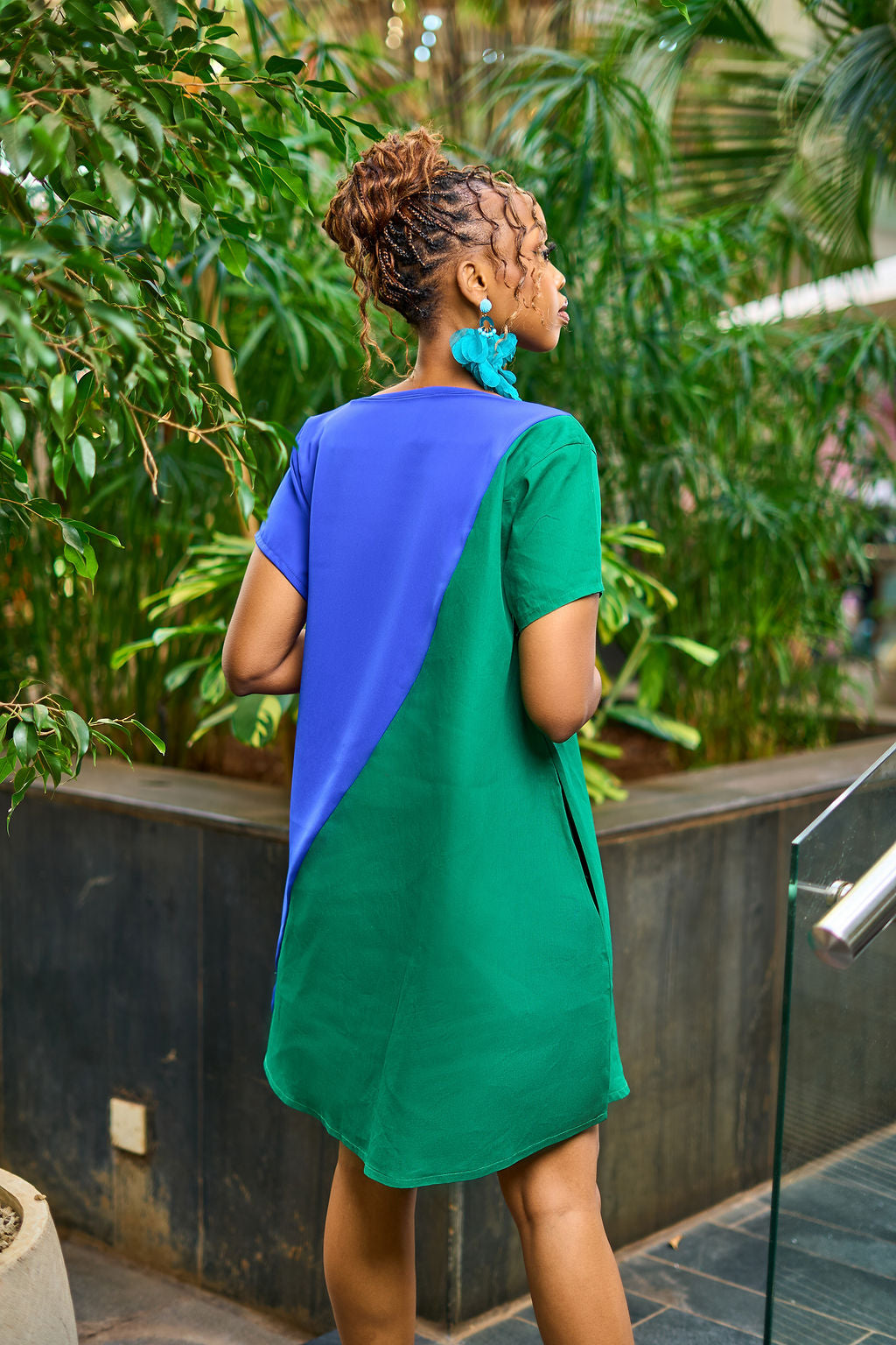 “Money Moves" Asymmetrical Shift Dress- Cobalt Blue and Money Gree