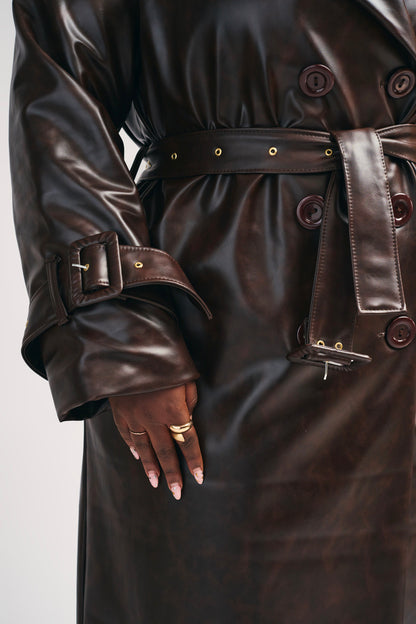 “Espresso Edit” Vegan Leather Trench Coat