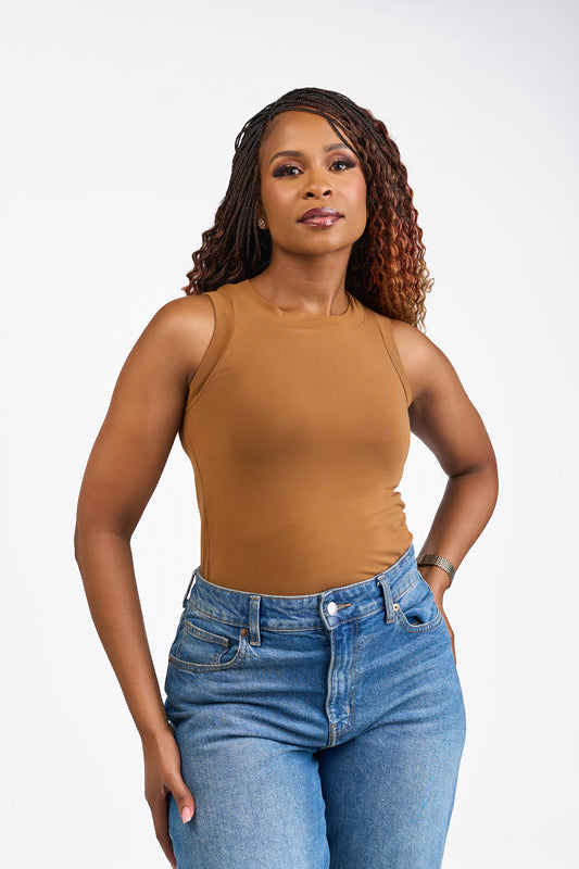 “Mocha muse" Sleeveless Crop Top- Brown