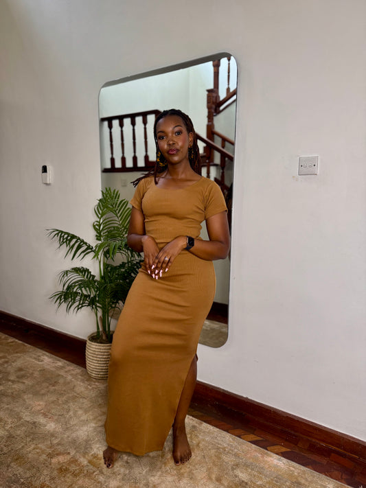 “Sweet Pea" Ribbed Bodycon Dress- Cinnamon