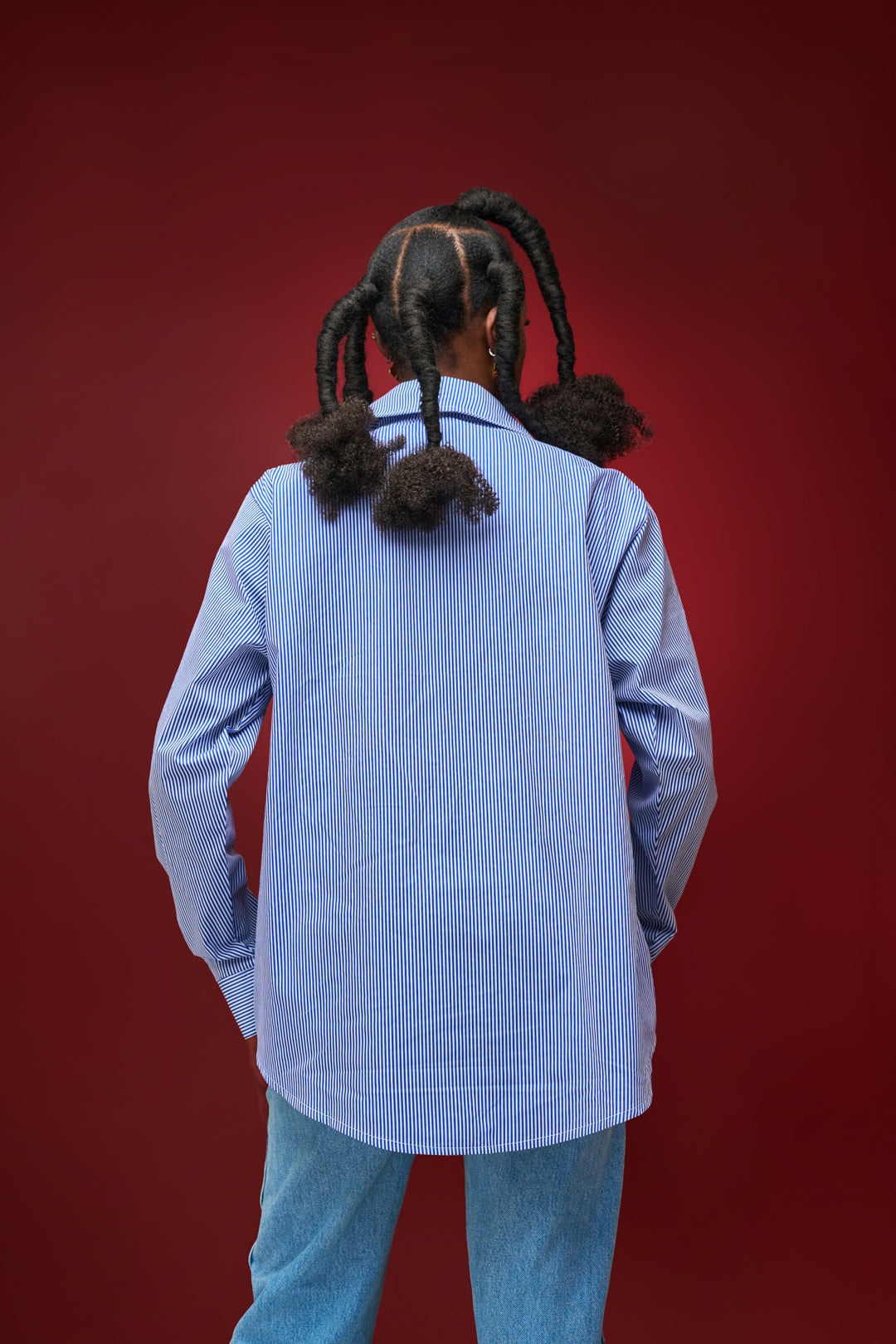 "Out of Office” Oversize Shirt- Blue Pinstripe
