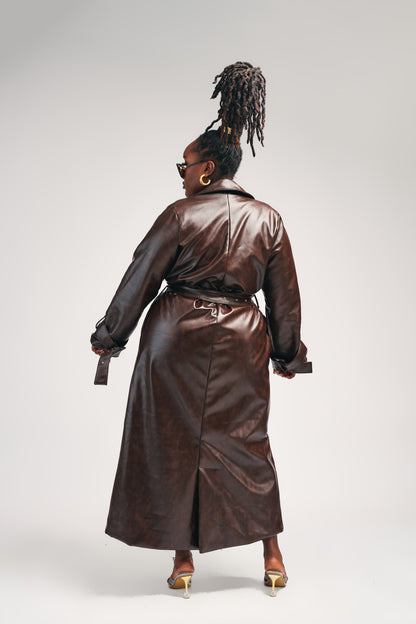 “Espresso Edit” Vegan Leather Trench Coat