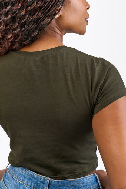 “Don’t leaf me" Cap Sleeve Crop Top- Jungle Green