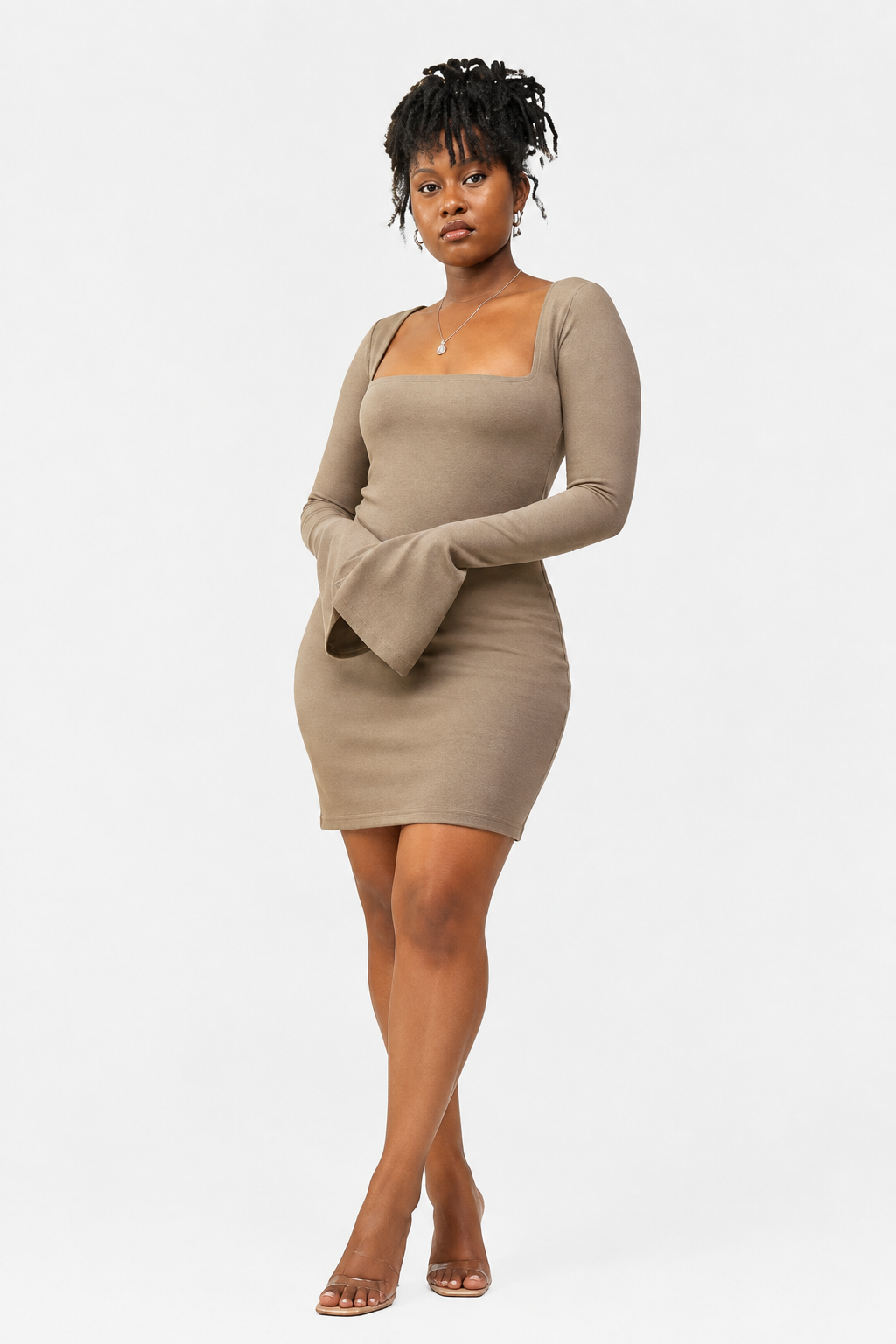 “Effortlessly Elegant” Mini Bodycon Dress- Taupe
