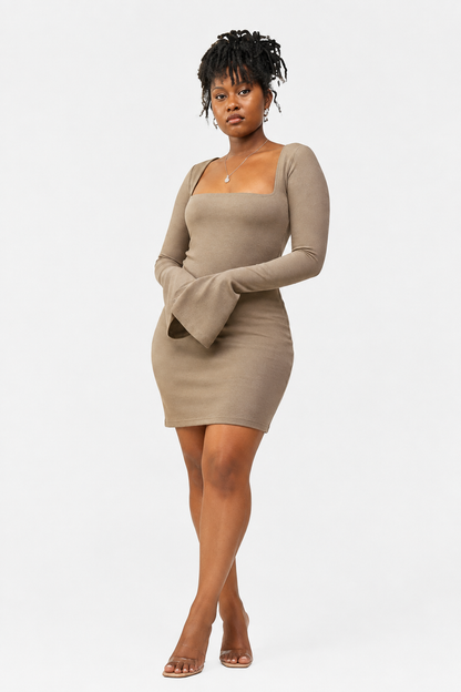 “Effortlessly Elegant” Mini Bodycon Dress- Taupe