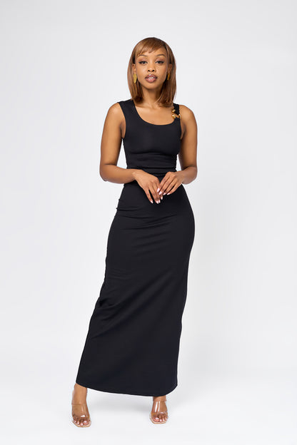 “Merry Fine" Maxi Bodycon Dress- Black