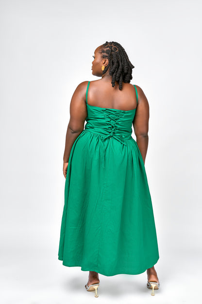 “Make a wish” Midaxi Milkmaid Dress- Green