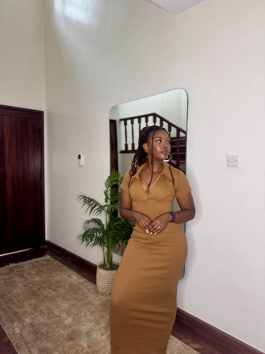 “Soft Launch" Ribbed Bodycon Maxi- Cinnamon