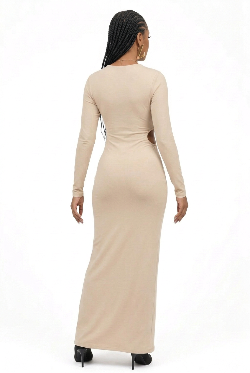 "Fine Edge" Ribbed Bodycon - Beige