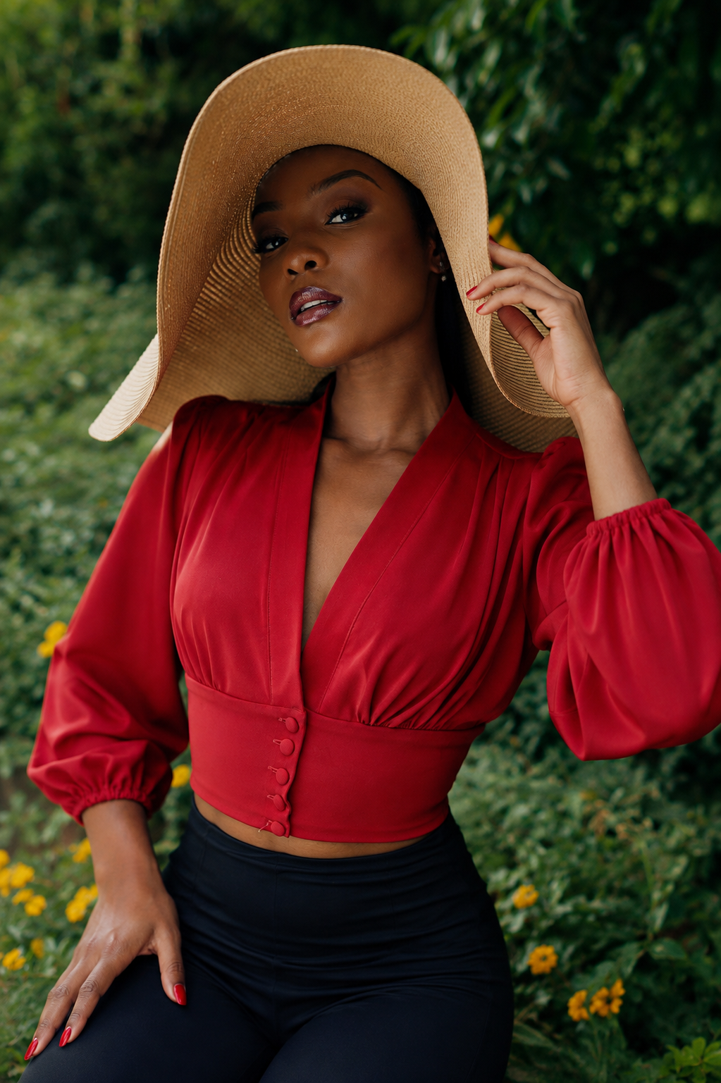 "Sahara" Lantern Sleeve Blouse- Burgundy