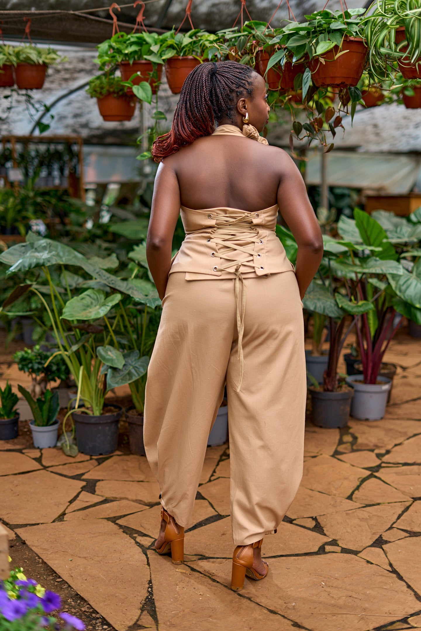 "Rooted Stem" Barrel Pants- Latte
