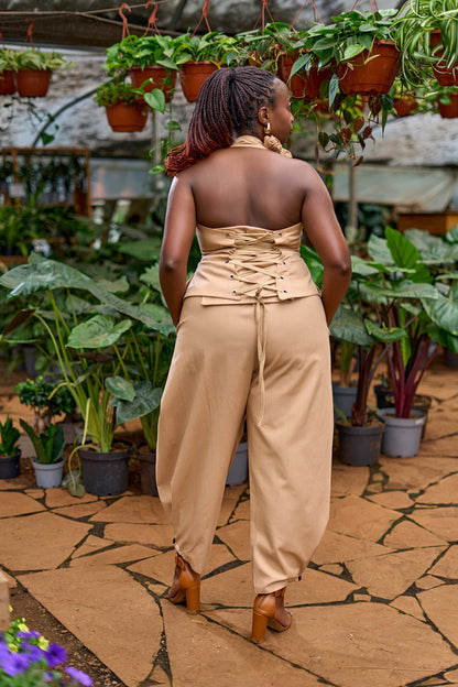 "Rooted Stem" Barrel Pants- Latte