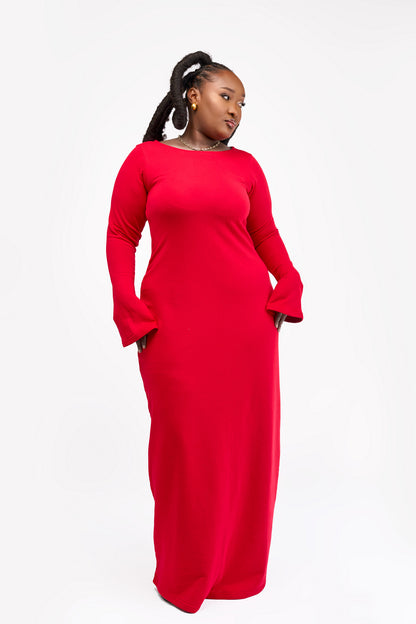 “Stop and Flare" Maxi Bodycon dress- Scarlet