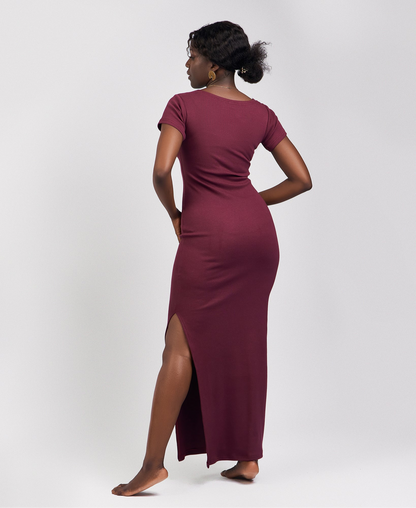 "Sweet Pea" Ribbed Bodycon Dress Burgundy