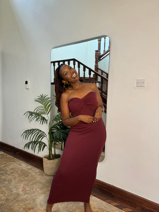 “Dream lover” Strapless Rib Maxi dress- Eggplant