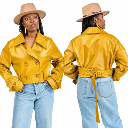 “Quiet Fire” Vegan Leather Crop Trench Coat
