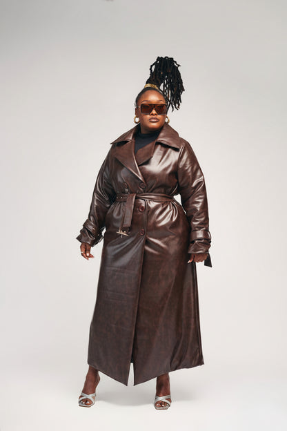 “Espresso Edit” Vegan Leather Trench Coat