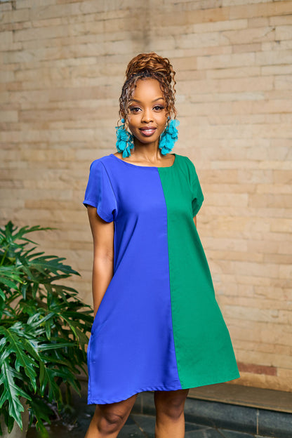 "Pretty Girl Summer" Two Tone Shift Dress- Cobalt Blue and Money Green