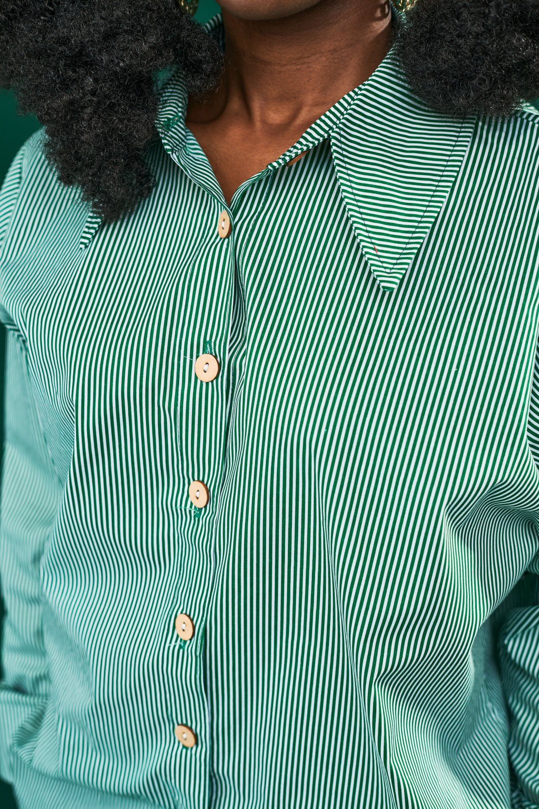 "Out of Office” Oversize Shirt- Green Pinstripe