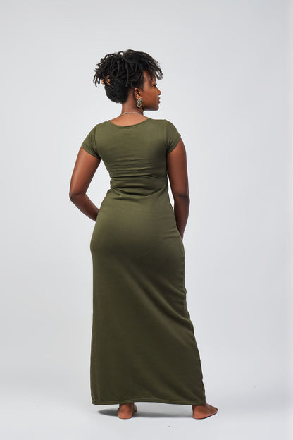 “Soft & Cozy” Short Sleeve Maxi Dress- Army Green