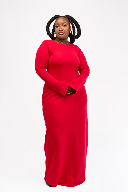 “Stop and Flare" Maxi Bodycon dress- Scarlet