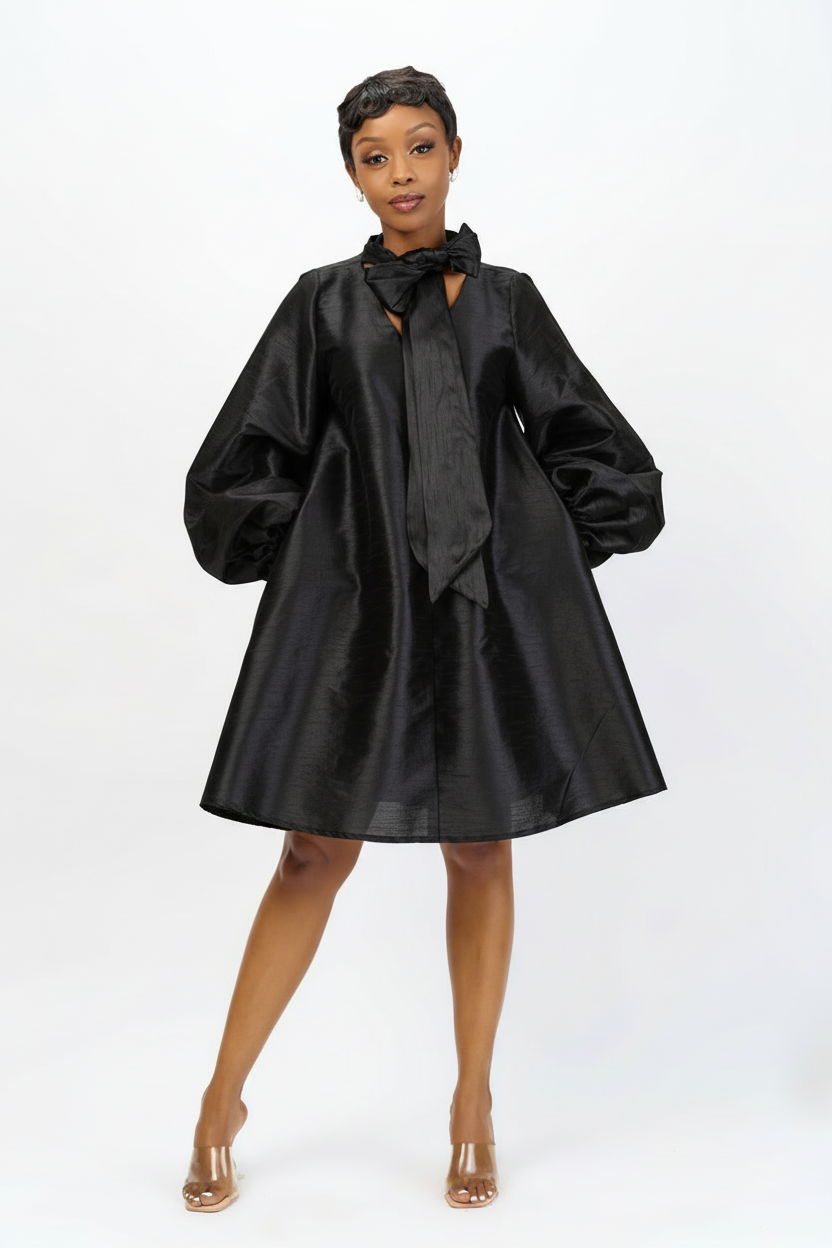 “Rosy Radiance” A line Dress- Jet Black