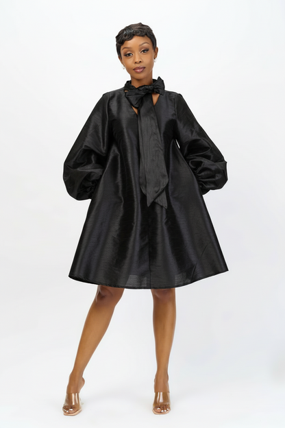 “Rosy Radiance” A line Dress- Jet Black