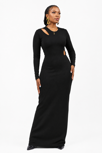 "Fine Edge" Ribbed Bodycon - Charcoal Black