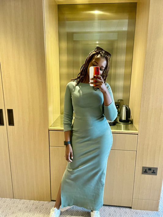 “Made of Love" Bodycon Ribbed Dress- Sage