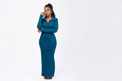 “Soft Launch" Heavy Jersey Bodycon Maxi- Ink Blue