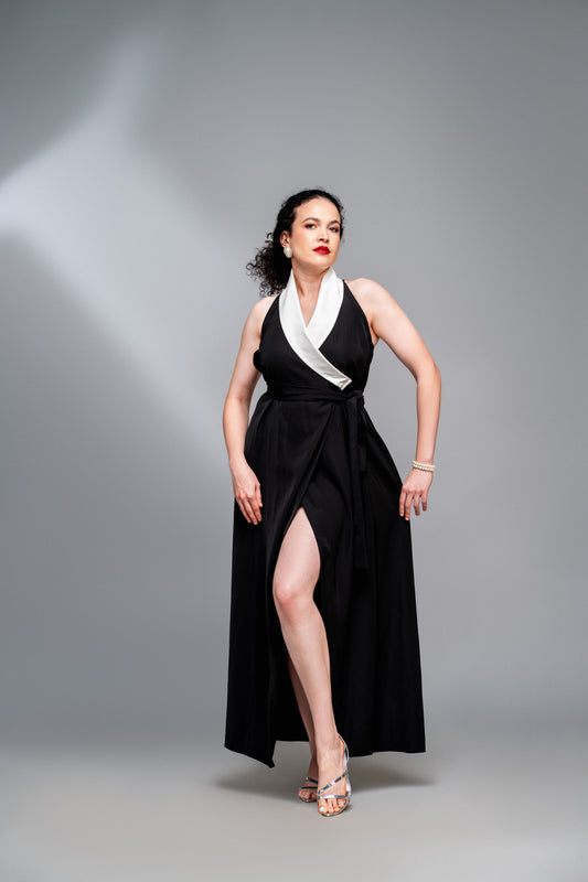 "Good Intentions" Color Block Wrap Dress- Black & White