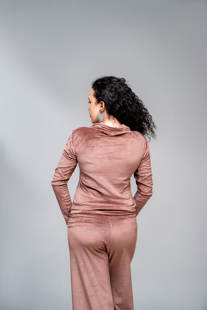 “Soccer Mom" Velvet Cardigan Set- Rose Gold