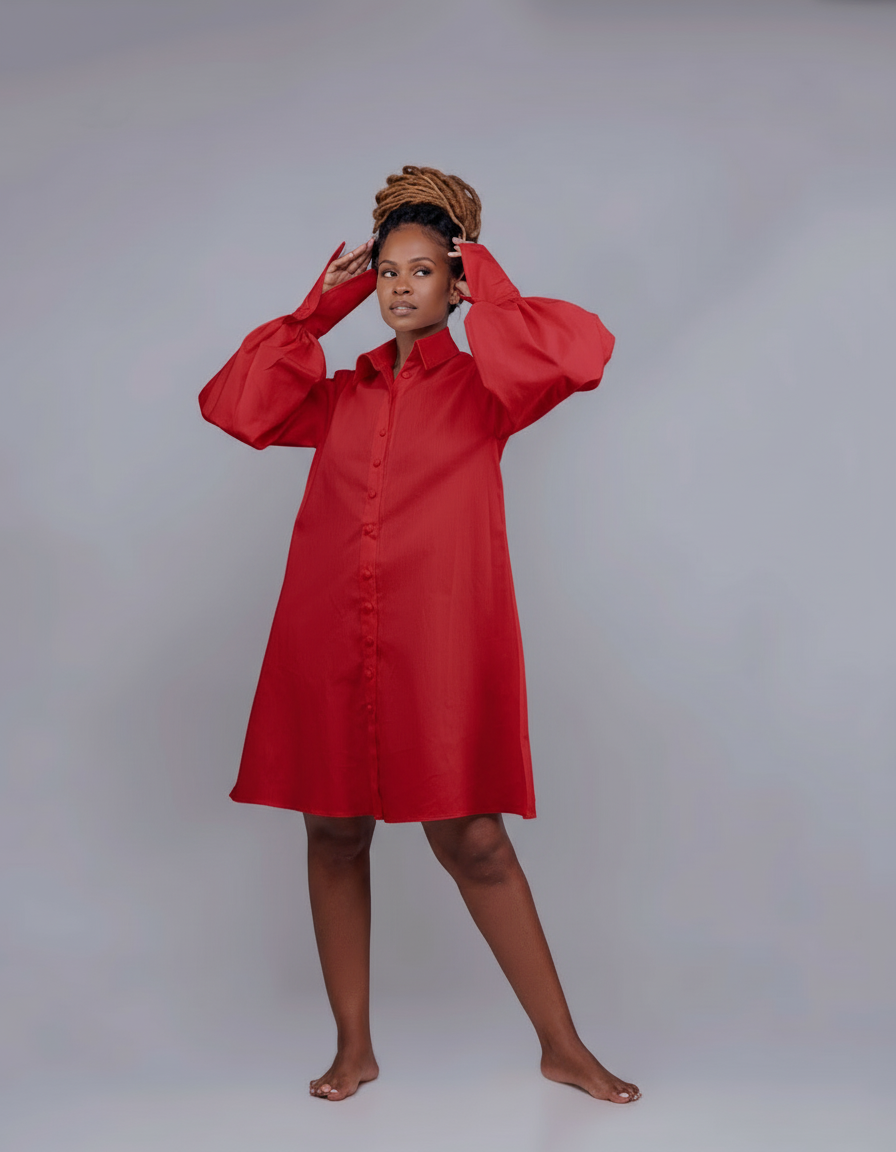 "Eco Chic" A line Shirt Dress- Red