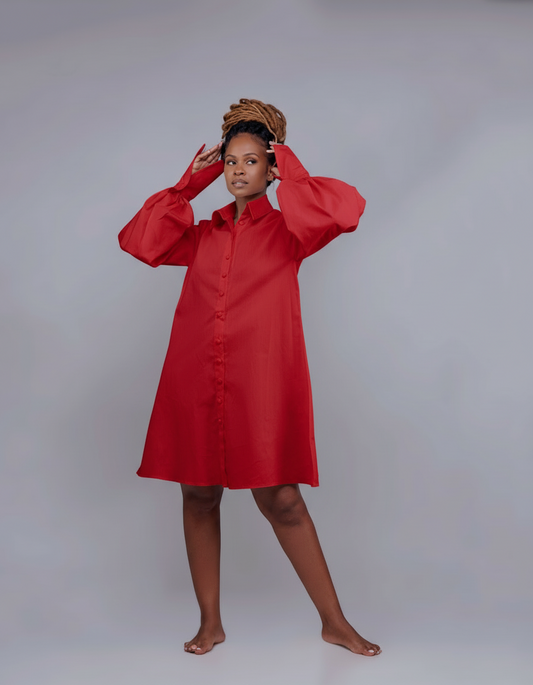 "Eco Chic" A line Shirt Dress- Red