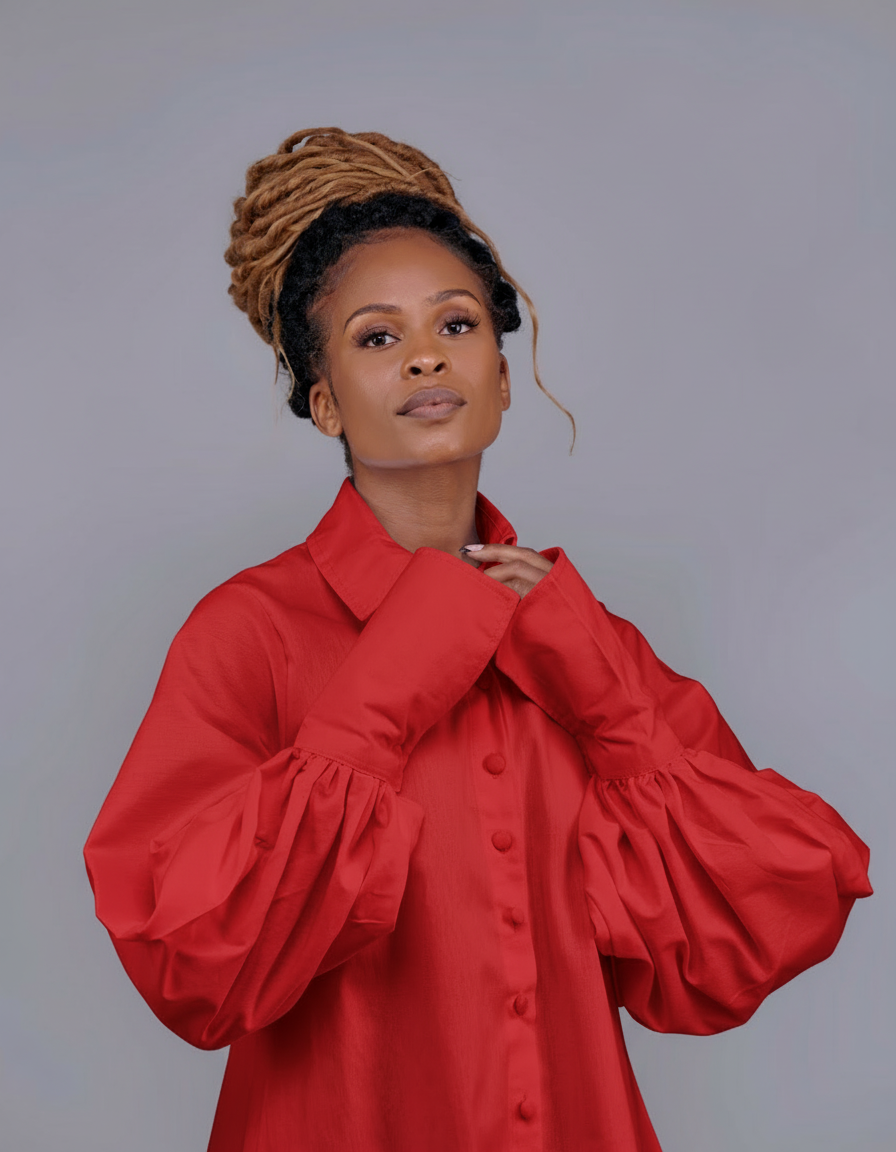 "Eco Chic" A line Shirt Dress- Red