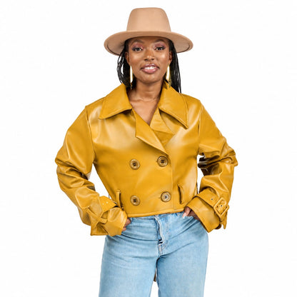 “Quiet Fire” Vegan Leather Crop Trench Coat