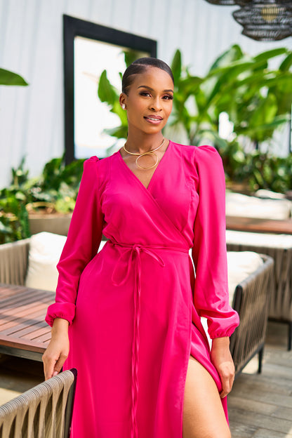 “Santana" Wrap Maxi Dress- Hot Pink