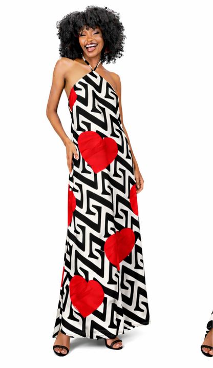 “First Love” Halter Neck Maxi Dress- Zia Print
