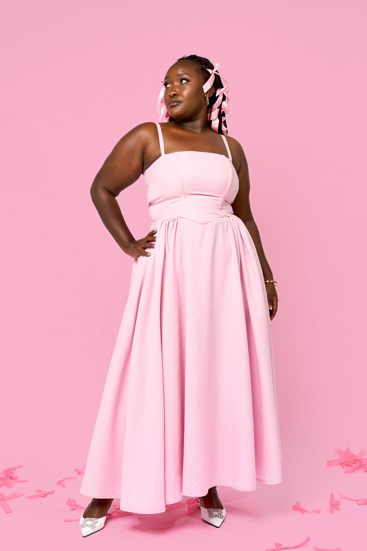 "Make a wish” Midaxi Milkmaid Dress- Baby Pink