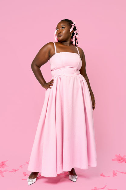"Make a wish” Midaxi Milkmaid Dress- Baby Pink