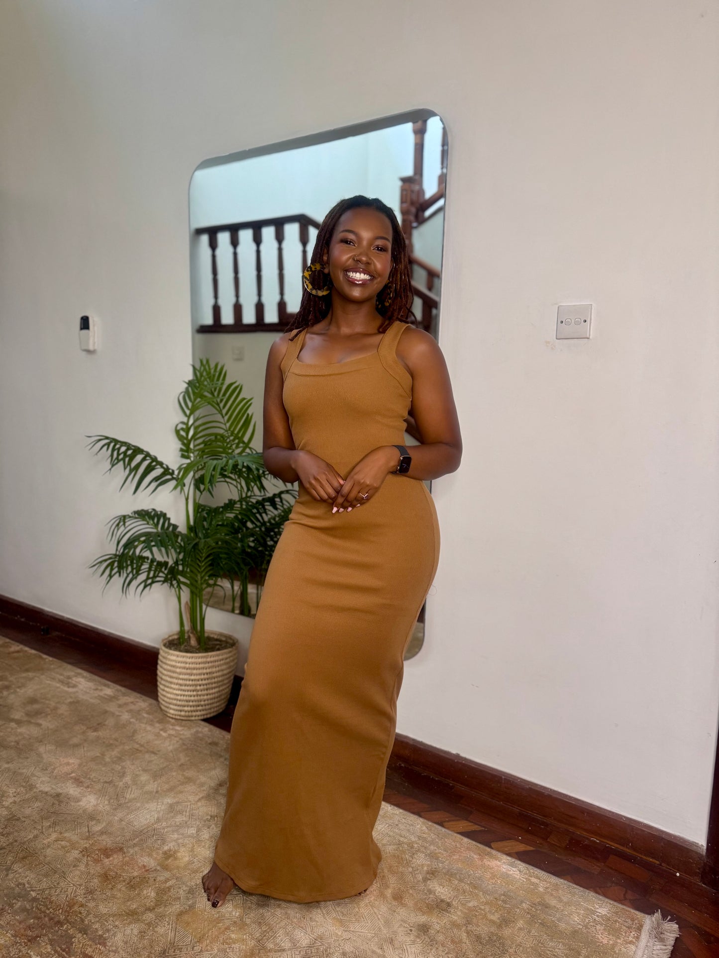 “Just a girl” Ribbed Bodycon Maxi Dress- Cinnamon