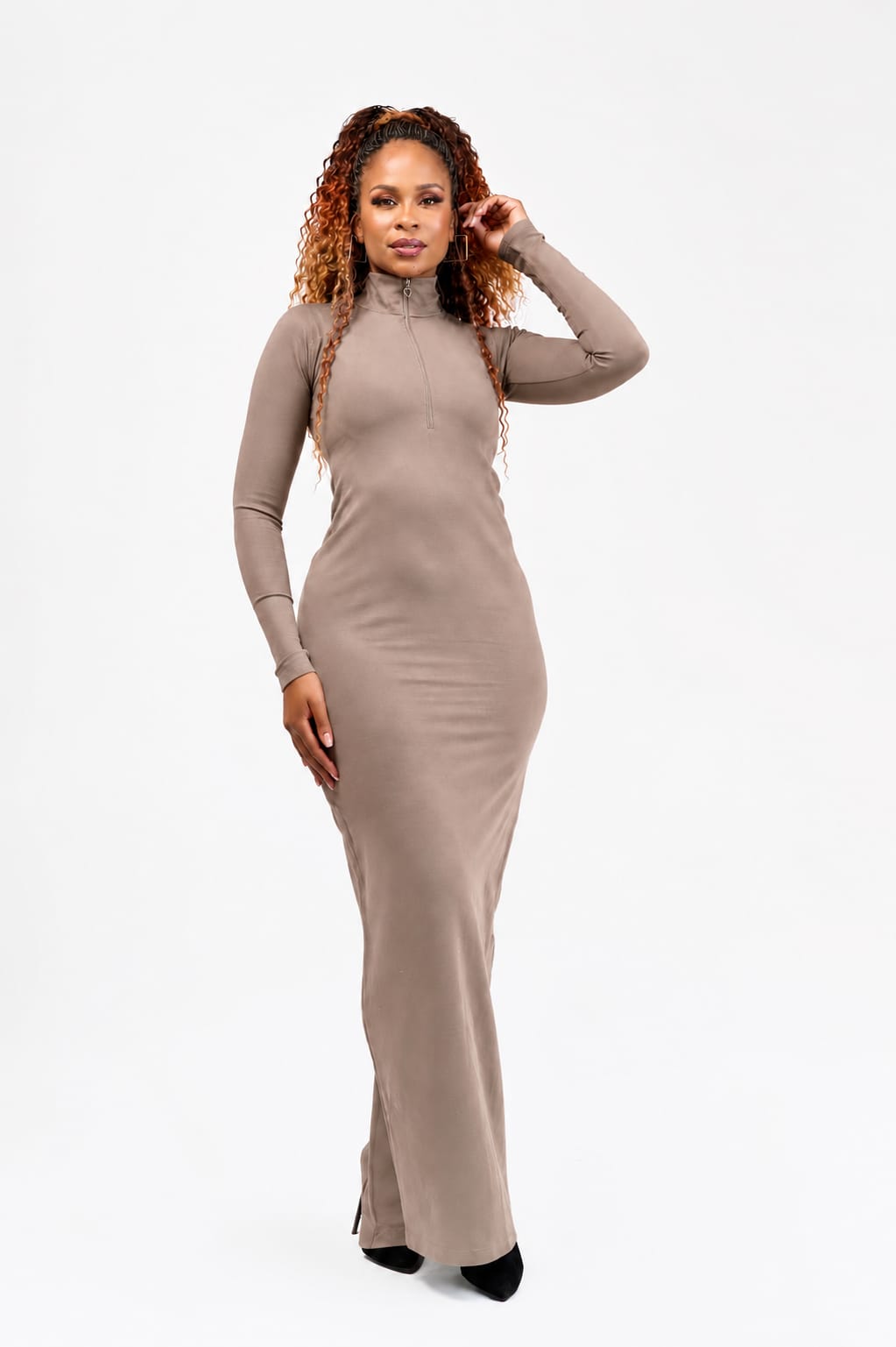 “All Eyes On Her" Maxi Bodycon dress- Taupe