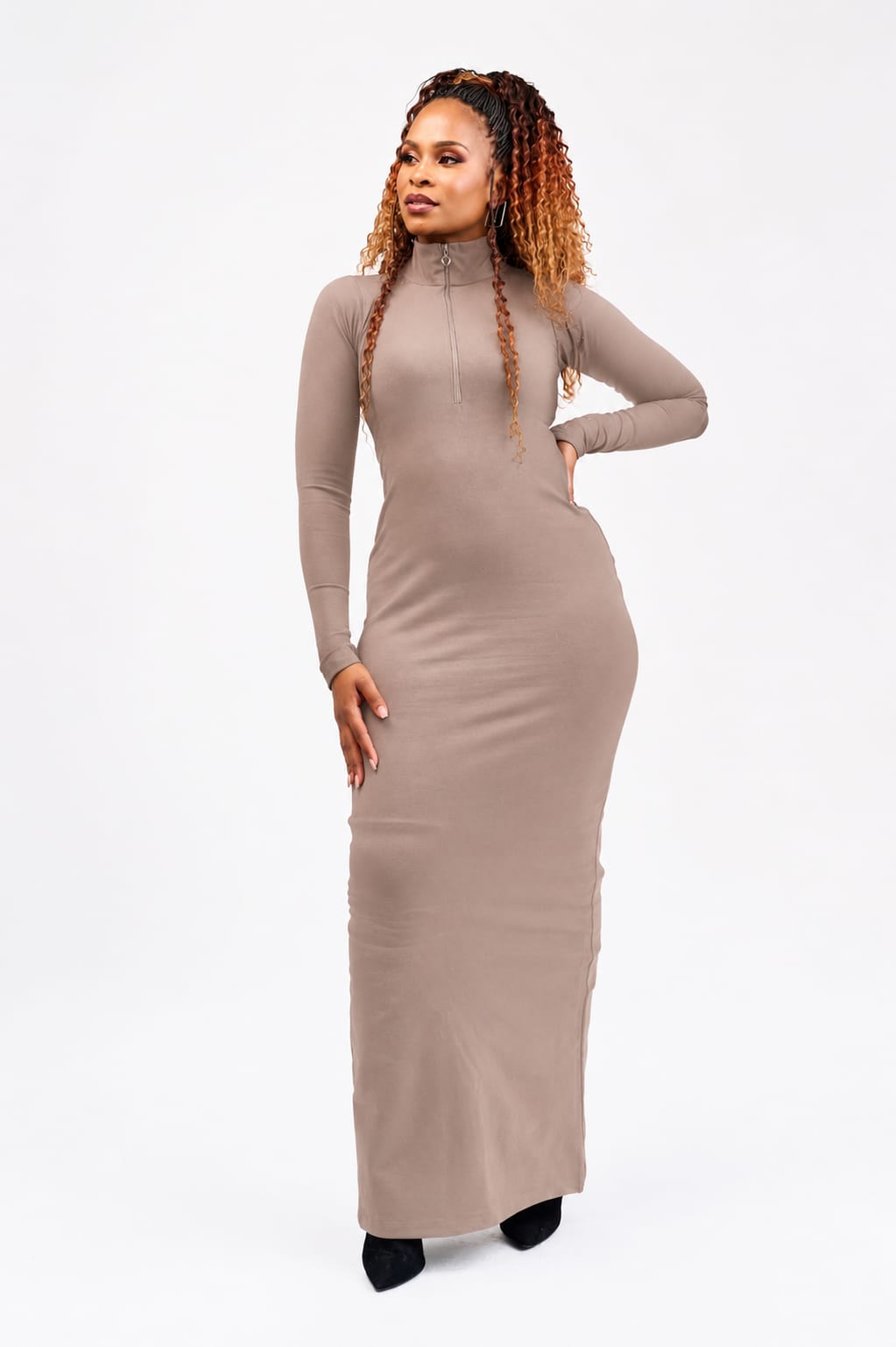 “All Eyes On Her" Maxi Bodycon dress- Taupe