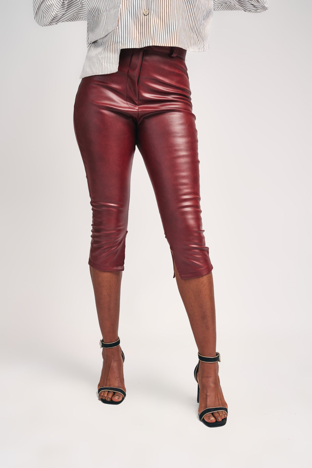 “Bordeaux Muse” Vegan Leather Capri Pants