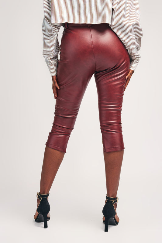“Bordeaux Muse” Vegan Leather Capri Pants