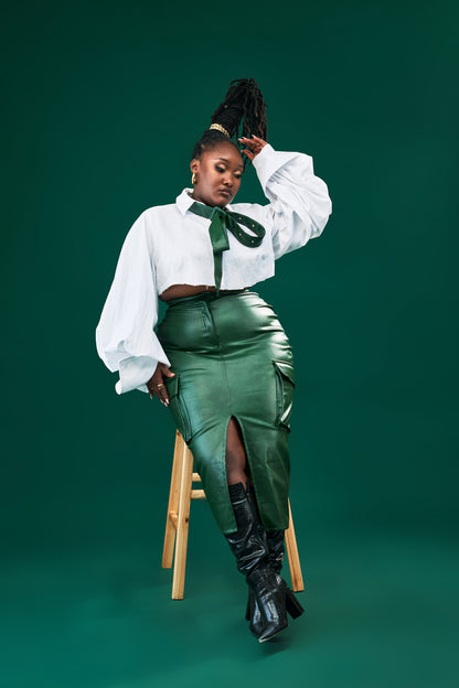 “Emerald Icon” Vegan Cargo  Skirt
