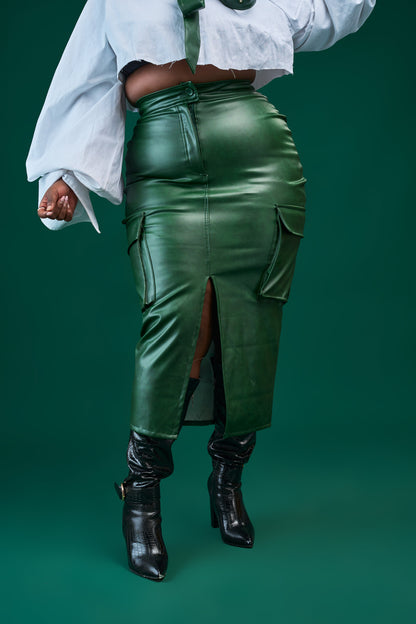 “Emerald Icon” Vegan Cargo  Skirt