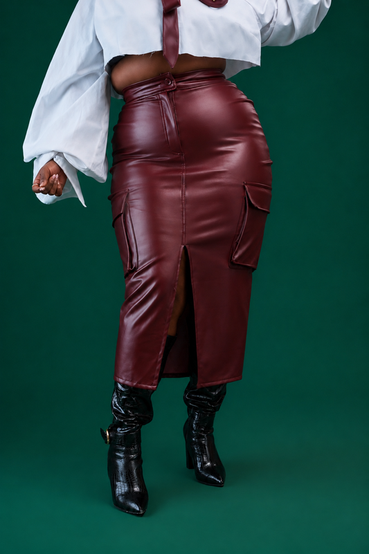 “Bordeaux Allure” Vegan Cargo Skirt